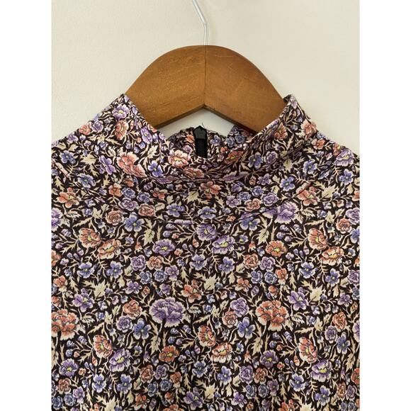 Rebecca Taylor Modal Wool Mock Neck Floral Top Lavish Garden Purple EUC Large - Picture 5 of 10